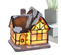Casa del villaggio di Natale - Figura cottage in miniatura a LED da 6 cm, facile da usare | Illuminazione notturna atmosferica con paesaggio innevato, batteria a cella della casa del villaggio aliment