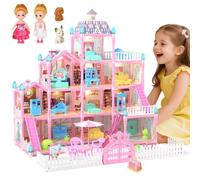Casa delle bambole, casa dei sogni per ragazze, 4 piani, 13 stanze, 7 set di mobili e accessori, teatro per bambini fai da te, regalo per bambini dai 3 anni in su
