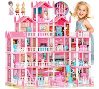 Casa delle bambole da sogno a 5 piani per ragazze con 19 camere, luci, bambole e mobili, grande casa giocattolo fai da te per bambini dai 3 ai 16 anni, perfetto regalo fantasioso STEM per Natale (rosa