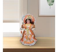 Casa delle bambole dama in abito con capelli ricci, bambola in ceramica per