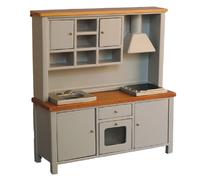 Casa Delle Bambole Grigio & Pino Completo Moderno Cucina Unità Con Lavabo Forno