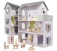 Casa delle bambole in legno con accessori grigi
