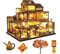 Casa delle bambole in miniatura in stile giapponese, stile retrò, con mobili, kit fai da te casa delle bambole in legno con luce LED, scala 1:24, stanza creativa per regalo di compleanno