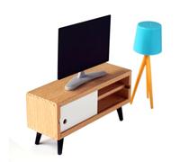 Casa delle Bambole Mobile TV in Scala 1:12, Decorazione Moderna | Costruzione robusta e , lampada blu decorativa, scala 1:12, ideale per la fotografia
