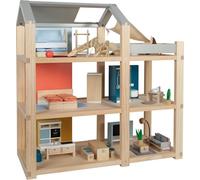 Small Foot Design Casa delle bambole Natura con mobili in legno, 3 piani con terrazza 12541