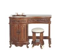 Casa Delle Bambole Noce Avalon Lavabo & Sgabello Platino Collezione Bagno Mobili