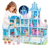 Casa delle Bambole per Bambine - Casa delle Bambole con 4 Figure di Bambole, Mobili, Accessori, Luce LED, 3 Storie Principessa Sogno Casa delle Bambole Giocattoli Regalo per Bambini 3 4 5 6 7 8 Anni