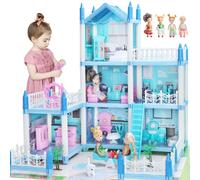Casa delle Bambole per Bambine di 3 4 5 6 7 8 Anni - Casa delle Bambole a 3 Piani e 6 Stanze con 4 Bambole, Mobili Leggeri e Accessori, Regalo Fai da Te della Casa delle Bambole per Bambini