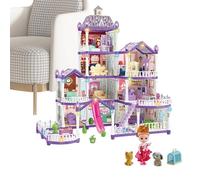 Casa delle Bambole per Bambini - Villa in Miniatura con 4 Pneumatici e 13 Camere da Montaggio, Casa delle Bambole in Miniatura, Figure di Cuccioli di Principessa con Mobili, Set Case Giocattolo di