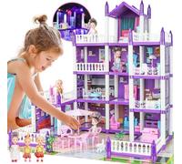 Casa delle bambole per ragazze, 4-5 anni, casa delle bambole principessa, 4 storie, 14 camere, casa delle bambole con 4 accessori per mobili per bambole, giocattolo regalo per bambini età 3+