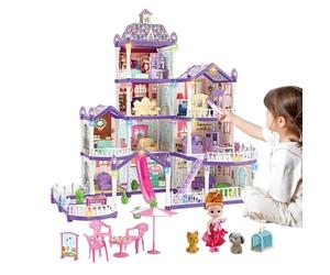 Casa Delle Bambole - Set Da Gioco, Casa Delle Bambole Del Castello Della Principessa Illuminata Per Ragazze, Villa In Miniatura Con 4 Pneumatici E 13 Camere, Con 3 Principesse E 2 Cuccioli E Mobili Pe