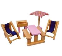Casa Delle Bambole Set Miniatura Giardino Cortile Patio Rosa Con Mobili 3 Anni +