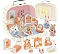 Casa delle Bambole Valigetta con Mobili Miniatura, Accessori Fai-da-Te e 2 Bambole Flessibili - Camera da Letto e Bagno - Gioco di Ruolo, Regalo di Compleanno o Natale per Bambini e Bambine 3+