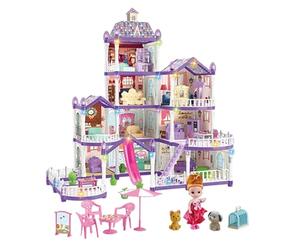 Casa Delle Bambole - Villa Da Montare In Miniatura Con 4 Pneumatici E 13 Stanze, Set Da Gioco Con 3 Principesse E 2 Cuccioli E Per Mobili | Per Bambini Di Età Compresa Tra 4 E 6 Anni, Giochi