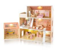 Casa delle bambole XXL in legno, 3 piani, villa con garage, include mobili, scale e luci, Natale, compleanno