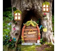 Casa delle fate da giardino, porta delle fate e porta dell'albero per giardini, 4 pezzi per porta delle fate in resina, porta del gnomo all'aperto al buio, in resina, in miniatura, giardino delle fate