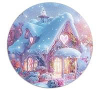 Casa delle Fiabe Innevata Puzzle 1000 Pezzi Rotondo Carta Gioco di Puzzle 1000 Pezzi Scena Notturna Invernale Decorazione Casa Relax Regalo