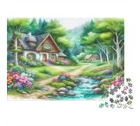 Casa di Campagna Puzzle 1000 Pezzi Cartone per Adulti Torrente nella Foresta Gioco di Puzzle 1000 Pezzi Relax Arredo Casa Regalo 70x50cm/1000pcs
