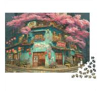 Casa di Legno tra i Ciliegi - Puzzle 1000 pezzi Via di Ciliegi Lanterne Cartone Premium per Collezionisti di Puzzle Giochi di Festa 70x50cm