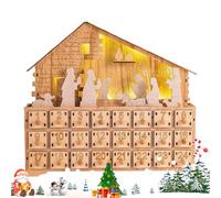 Casa Di Presepe Per Avvento,Decorazione natalizia In Legno Per 24 Giorni | Calendario Con Conto Indietro Con Cassetti Illuminato A LED - Per Interni Casa Natale Scrivania Bambini Adulti
