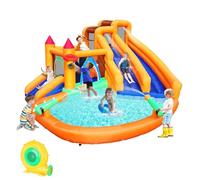 Casa gonfiabile per rimbalzo, triplo scivolo d'acqua per bambini con doppio cannone, parete da arrampicata, salto, piscina spruzzata, canestro da basket per feste all'aperto in cortile, castello