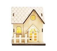 Casa in legno del villaggio vacanze a LED con cordino - Casa illuminata di Natale in miniatura alimentata a batteria, decorazione da tavolo con scena del villaggio invernale per l'esposizione delle va