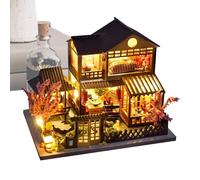 Casa in legno | Kit da costruzione in miniatura con luce LED | Villa Realistica per la casa delle bambole Decorazione interna Notte Biblioteca natalizia Giocattolo educativo Regalo per bambini