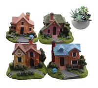 Casa in miniatura 4 pezzi diversi colori e stile 2, 4x2x2 pollici Casetta realistica fai da te in resina resistente alle intemperie Cose miniatura per bonsai, micro paesaggi, giardino fatato