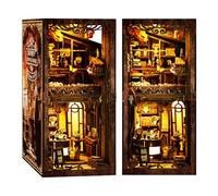 Casa in miniatura fai da te, kit angolo lettura, libreria fai da te per casa delle bambole in miniatura con luce a LED, puzzle 3D e fermalibri, regalo creativo per angolo lettura (caffetteria)
