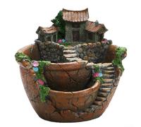 Casa in miniatura in resina con tre stanze, vaso da giardino fatato per piccole dimensioni con drenaggio, stravagante decorazione da giardino per scrivania (arancione)