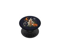 Casa infestata dal gatto nero di Halloween della metà del secolo moderno PopSockets PopGrip Adesivo