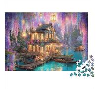 Casa Magica sull'Acqua Puzzle da 1000 Pezzi Villa Illuminata Riflesso sull'Acqua Gioco Educativo per Adulti Decorazione per la Casa Difficile Stimolante Regalo di Compleanno 38x26cm/1000pcs
