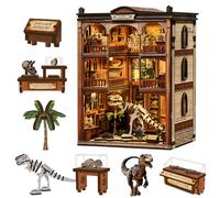 Casa Miniatura Museo dei Fossili DIY, Book Nook 3D in Legno con Luce LED Touch, Fossili Preistorici e Modelli di Dinosauri, Lampadario in Cristallo, Creativo Decorazione