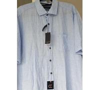 CASA MODA Nuovo Lino Luce Righe Blu Manica Corta Camicia 2xl 3XL4XL5XL6XL 7XL