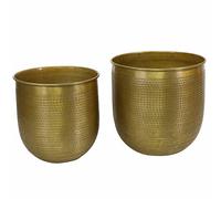 Casa Moro Barcelona ABK206 - Set di 2 vasi per piante in stile boho, colore oro antico, rotondo, in alluminio con martello, realizzato a mano