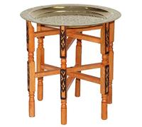 Casa Moro | Tavolo da tè orientale Tavolino da tè marocchino Karam con vassoio in ottone Ø 50 cm | Tavolo in legno fatto a mano Tavolo pieghevole con vassoio di servizio colore oro | TA6062