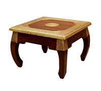 Casa Moro, tavolo orientale orientale, medio, 46 x 46 cm, altezza 34 cm, in legno massiccio sheesham decorato con ottone | Tavolino vintage | Artigianato | MA5200