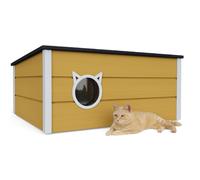 Casa Per Gatti In Legno 73×52×38 Cm Con Tenda Impermeabile Isolata Giallo Miele