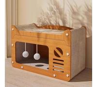 Casa per Gatti in Legno,Tavoletta Tiragraffi Per Gatti Grotta Per Gatti Con Palla Appesa, Lettino Per Gatti in Condominio, Adatto Per Far Riposare I Gatti Grattandosi (Size:56*32*34 (cats under 15kg))