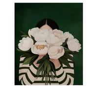 Casa Poster Decorativo Dipinto Su Tela Donna Astratta Tela Da Parete Con Fiore Minimalismo Per Camera Letto Soggiorno Ragazza Nordica Ritratto Decorazione La Casa(F,40X50cm)