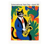Casa Poster Decorativo Gatti Divertenti, Poster di Jazz Francese E Vino, Lettura, Hobby, Cartoni Animati, Stampe su Tela, Quadri, Decorazioni per La Casa E Il Soggiorno(B,50x70cm)