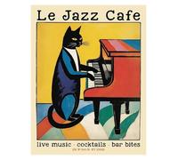 Casa Poster Decorativo Gatti Divertenti, Poster di Jazz Francese E Vino, Lettura, Hobby, Cartoni Animati, Stampe su Tela, Quadri, Decorazioni per La Casa E Il Soggiorno(R,40x60cm)