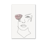 Casa Poster Decorativo Linea Fiore Ragazza Piante Foglie Geometrico Astratto Arte Murale Estetica Minimalista Stampa Tela Pittura Per Arredamento Moderno La Casa(D,40x60cm)