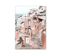 Casa Poster Decorativo Paesaggio Primaverile, Mare, Edificio, Foglia di Palma, Arte Murale, Poster E Stampe Nordiche, Quadri da Parete per L'arredamento del Soggiorno(E,50x70cm)