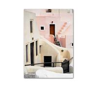 Casa Poster Decorativo Paesaggio Primaverile, Mare, Edificio, Foglia di Palma, Arte Murale, Poster E Stampe Nordiche, Quadri da Parete per L'arredamento del Soggiorno(D,40X50cm)