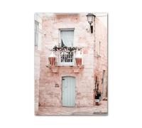 Casa Poster Decorativo Paesaggio Primaverile, Mare, Edificio, Foglia di Palma, Arte Murale, Poster E Stampe Nordiche, Quadri da Parete per L'arredamento del Soggiorno(H,30x40cm)
