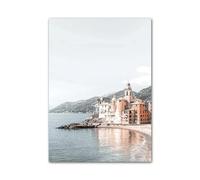 Casa Poster Decorativo Paesaggio Primaverile, Mare, Edificio, Foglia di Palma, Arte Murale, Poster E Stampe Nordiche, Quadri da Parete per L'arredamento del Soggiorno(B,30x40cm)