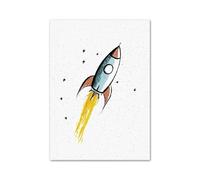 Casa Poster Decorativo Poster di Cartoni Animati con Razzo, Luna, Terra, Spazio, Orso, Astronauta, Set di Stampe su Tela, Immagini Kawaii, Decorazioni per La Casa(D,40x60cm)