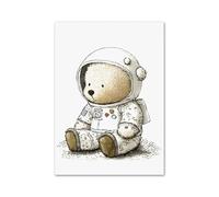 Casa Poster Decorativo Poster di Cartoni Animati con Razzo, Luna, Terra, Spazio, Orso, Astronauta, Set di Stampe su Tela, Immagini Kawaii, Decorazioni per La Casa(B,40x60cm)