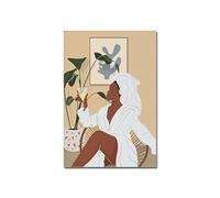 Casa Poster Decorativo Poster Di Donna Nera Che Fa Il Bagno, Da Parete In Stile Boho Per, Stampa Minimalista Su Tela, Soggiorno, Arredamento La Casa(F,50x70cm)
